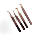 Professional Japanese Stainless Steel Eyelash Extension Tweezers Set High Quality Rose Gold Fiber Tip L Type Russian Beauty Tool