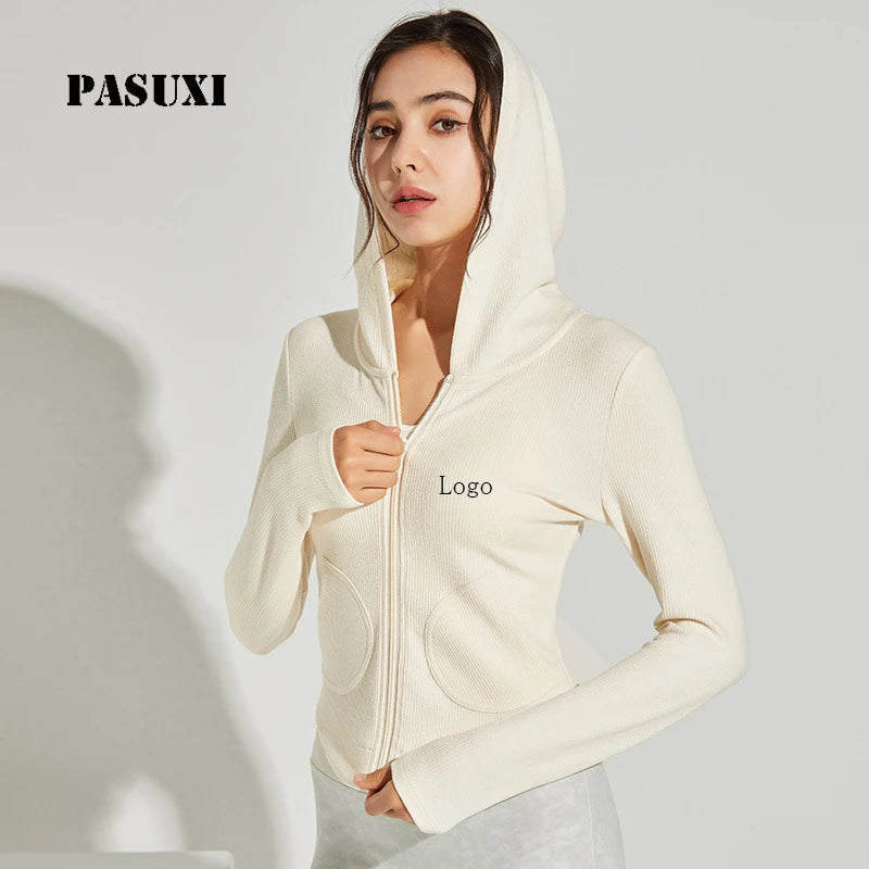 PASUXI Women's Hooded Sports Jacket Yoga Running Long Sleeve Quick Dry Gym Fitness Jacket 2025 New