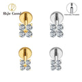 ASTM F136 Titanium Internal Thread Flower CZ Cartilage Earring 16G Four Leaf Helix Tragus Stud Flat Back Labret Piercing Jewelry