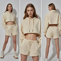 6056 Solid Color Casual Short-Sleeved Women's Summer Pyjamas Sleepwear Knee-Length Shorts 100% Cotton Pajamas Sets Hoodie Set