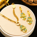 Fenyi Wholesale Jewelry Fashion Retro Elegant Ladies 18K Oil Drop Gold Leopard Eye Hollow Stainless Steel Earrings Necklace Set