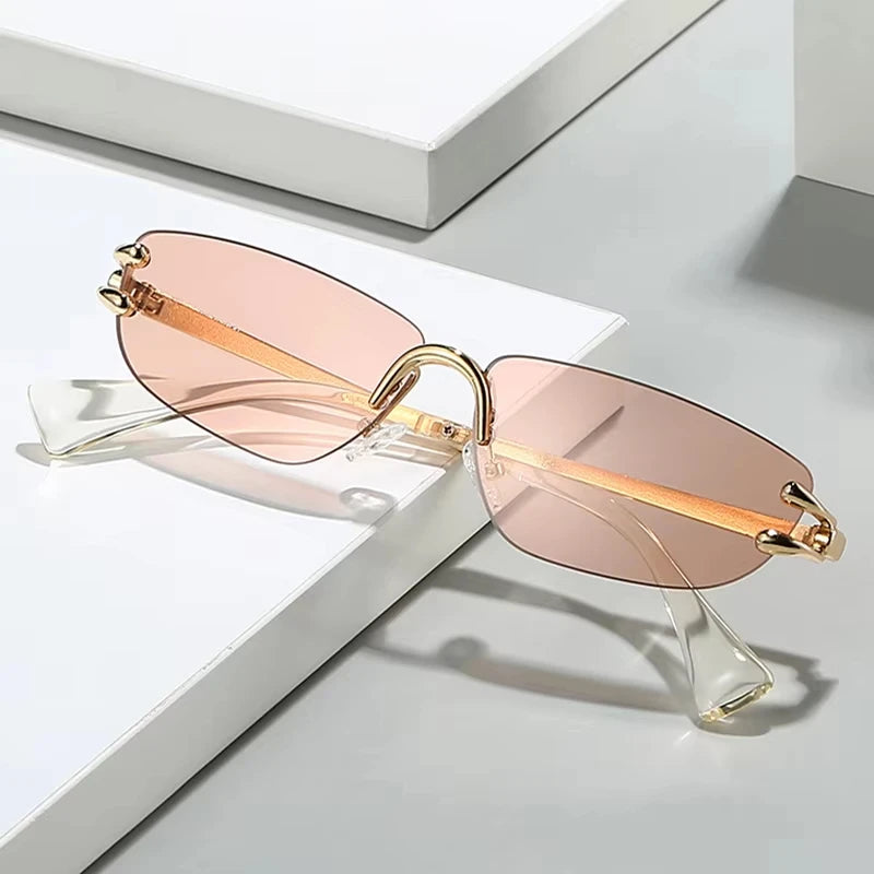 Logo Custom 2025 Vintage Men Women Metal Y2k Punk Sun Glasses UV400 Rimless Small Frame Cat Eye Sunglasses