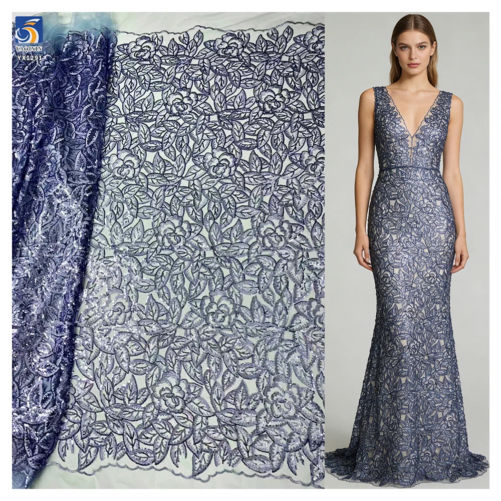 YX1291 China Factory Competitive and Inexpensive Sequin Lace Fabric 230gsm 2 Yards 2026 New Lace Fabric for French Women MegaBDM