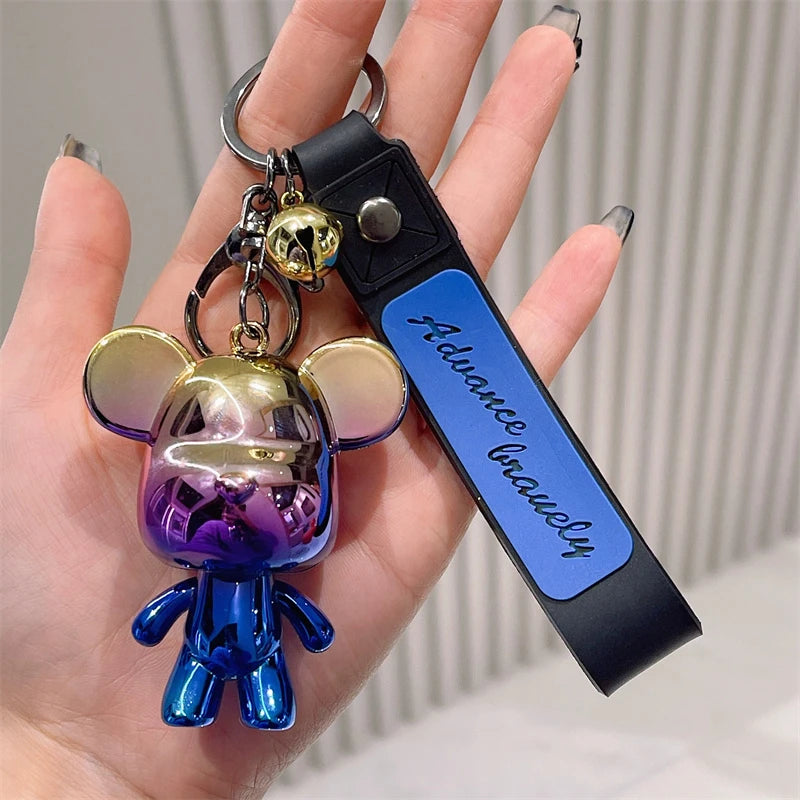 Cartoon Chameleon Bear Creative Waterproof Alloy Keychain Promotional Cute Trend Car Couple Keyring Acrylic Teddy Bear Bag
