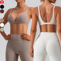 2023 New Nude Deep V Neck Yoga Bra Top High Quality Wide Straps Sexy Workout Comfortable Women Sports Bra MegaBDM