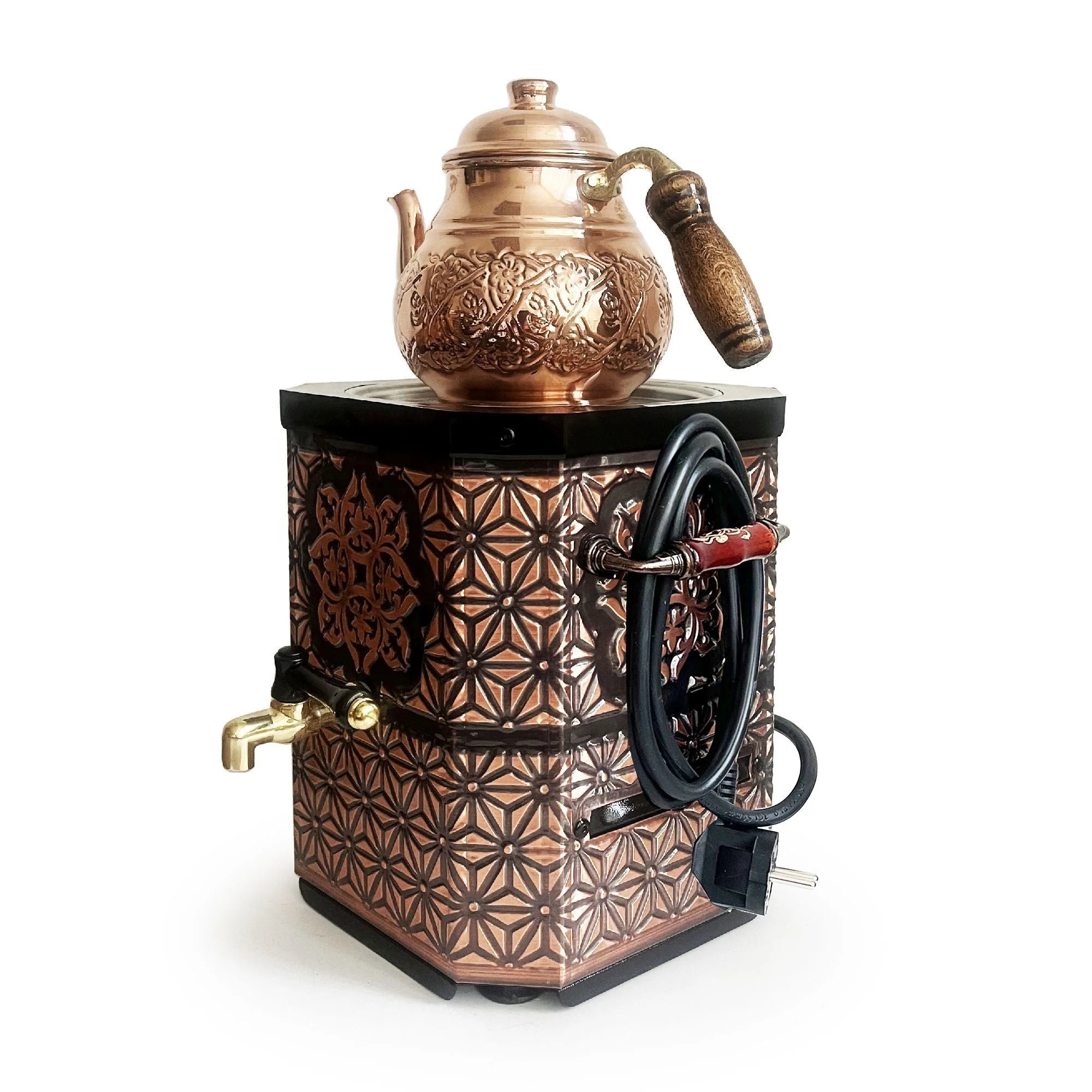 Copper Electric Nostalgic Samovar Tea Boiler 3L Antique Varnished 50 Hz 220 Volt