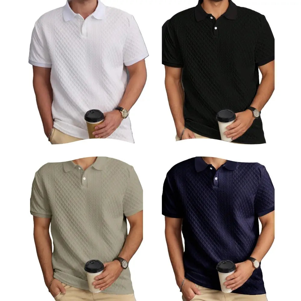 OEM Bangladesh China Factory Price Thin Breathable Jacquard Short Sleeve Shirt Cross Border Summer Lapel Top Polo T Shirt MegaBDM