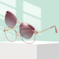 HIGO MS 95816 Women's New Double-Use Clip-On Magnetic Fashion Sunglasses Polarized PC Metal Cat Eye Full Rim UV Protection MegaBDM