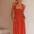 2025 Summer Sexy Backless Solid Color Dresses for Ladies Cotton-Linen One-Shoulder Camisole Elegance Apparel Elegance Dress