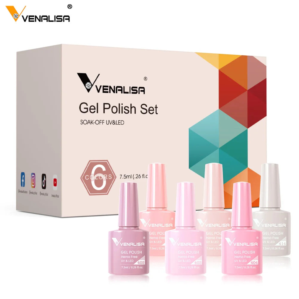 6PCS/Kit Venalisa Gel Nail Polish DIY Manicure Starter Kit OEM Private Pink Color Nail Gel Polish Lacquer Varnish Starter Kit