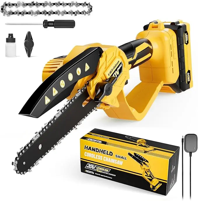 Cordless Chainsaw with Security Lock & Replacement Chain Mini Chainsaw Compatible With Battery Battery Powered for Camping