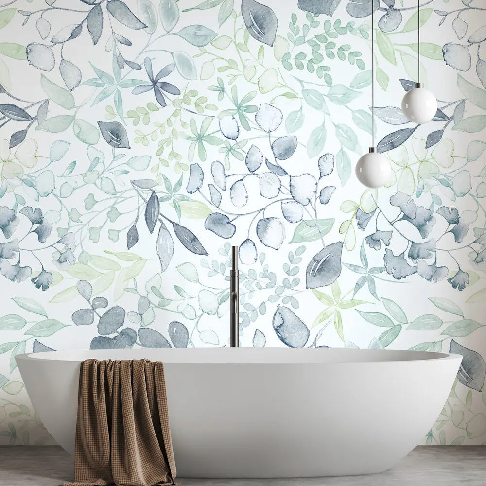 Made in Germany Photo Wallpaper Murals Flowers Blue Green White Non Woven Vinyl Wall Mural Leaves for Hotel Bulk - 280 x 159 m