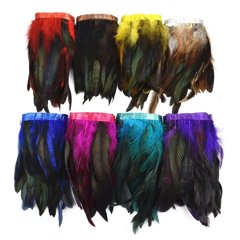 Sewing Blue Fabric Ribbon Chicken Rooster Feather Fringe Trim for DIY Craft Clothing Dress Costume Accessory Party Home Decor