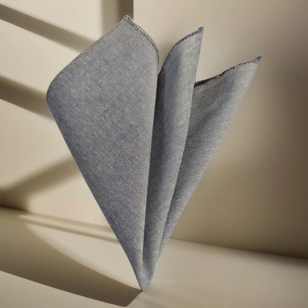 Grey Oxford Woven Plain Cotton Pocket Square