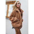 Women's Casual Zipper Loose Plush Comfort Top Coat Single Breasted Vintage Style Quick Dry Eco-Friendly 100% Polyester for