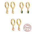 Aimgal Fine Jewelry S925 Sterling Silver Hammer Pattern Drop 5A Zircon Hoop Earrings Gold Plated Stackable Style Tarnish Free