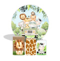 Hot Safari Animals Round Backdrop Cover Baby Shower Cylinders Plinth Covers Fabric Decorations for Birthday Event