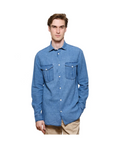 KY Chest Pockets Retro Denim Chemise Homme Full Sleeve Button Down Light Wash Chemises Pour Hommes