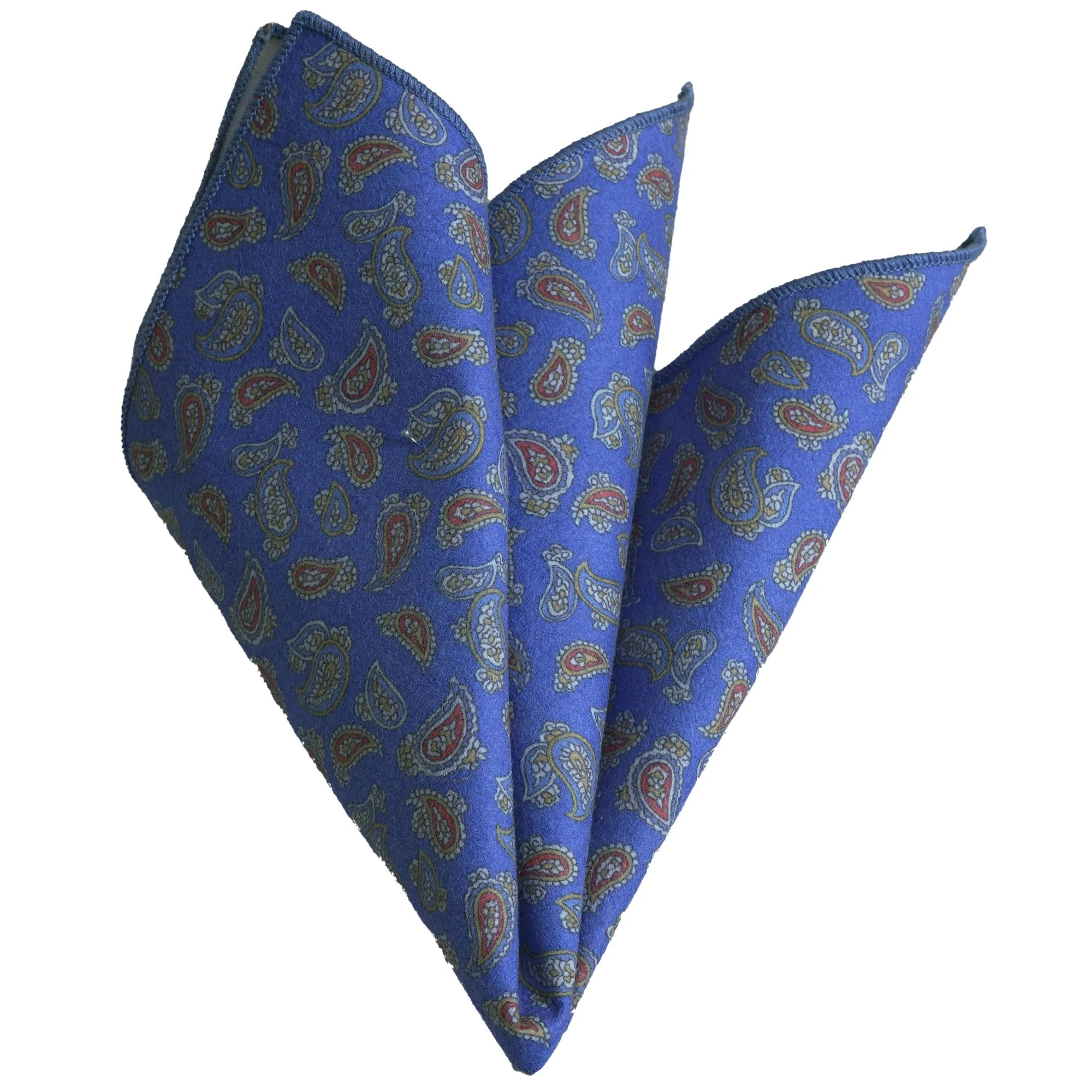 Exve Exclusive Blue Suede Paisley Printed Pocket Square Made in Turkey
