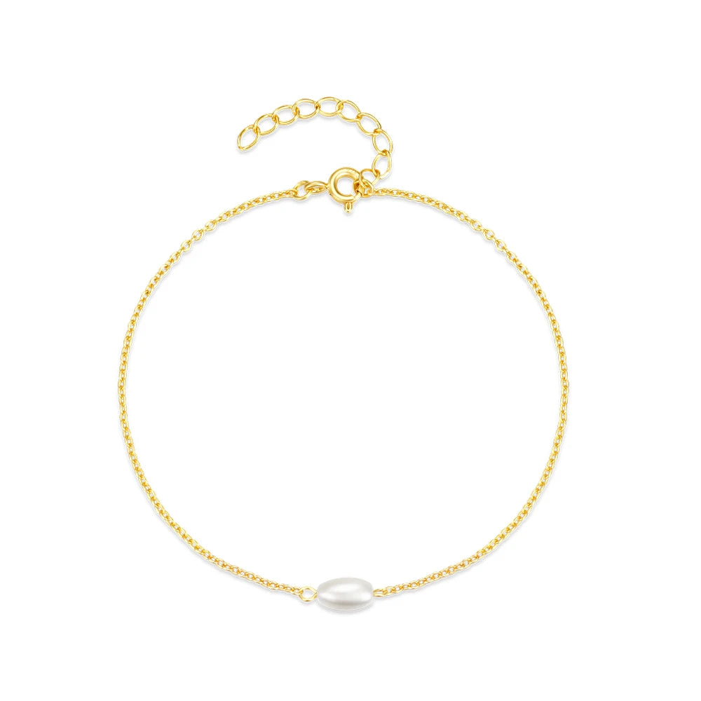 CANNER Gold Simple S925 Sterling Silver Pearl Fashion Zircon Bracelets for Women