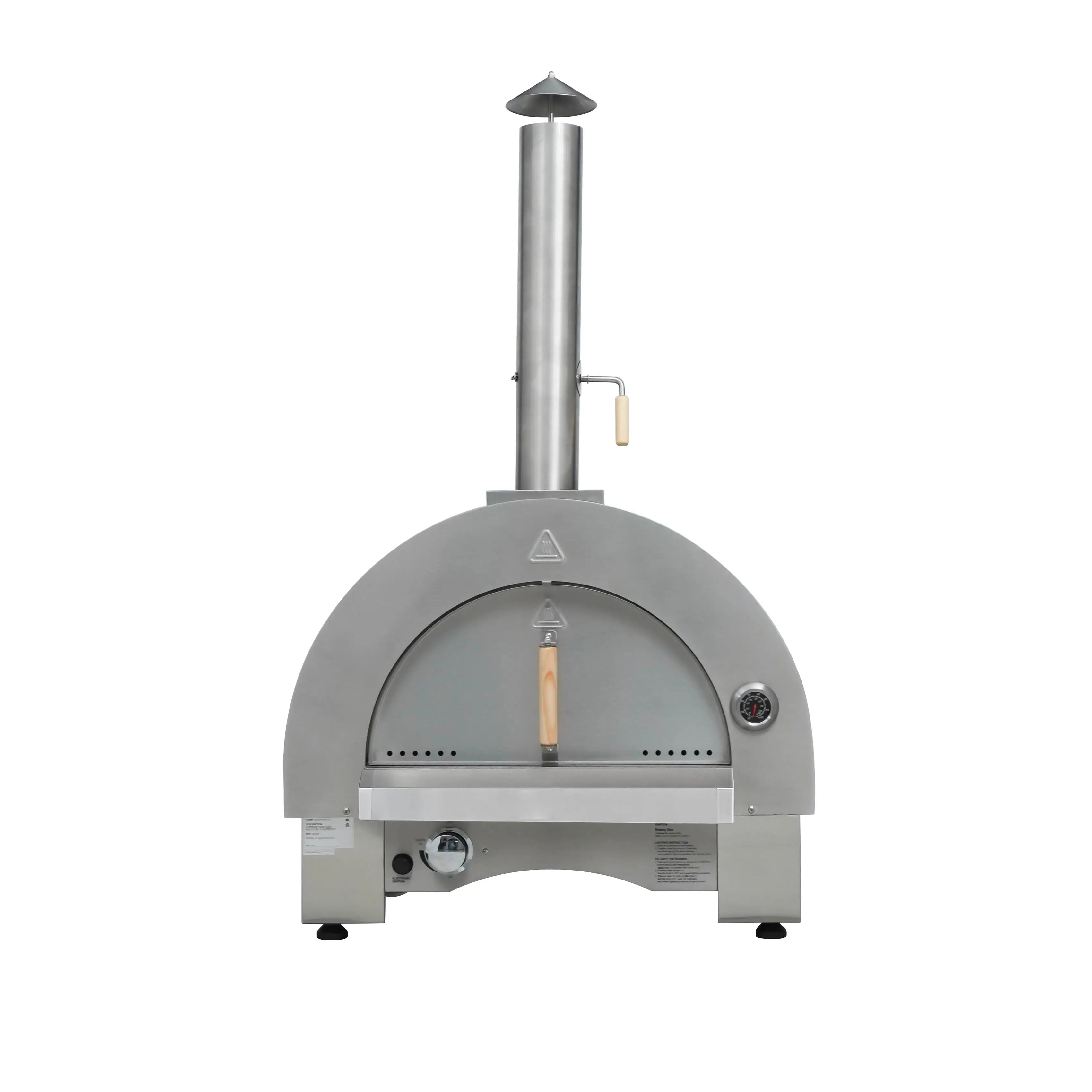 Premium Dual Fuel Gas & Wood Pizza Oven 35000BTU Burner Adjustable Feet Firebrick Material Metal Construction