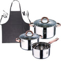 5-piece stainless steel cookware set (16 18 20) suitable for induction cooktops + Dark gray 100% cotton kitchen apron