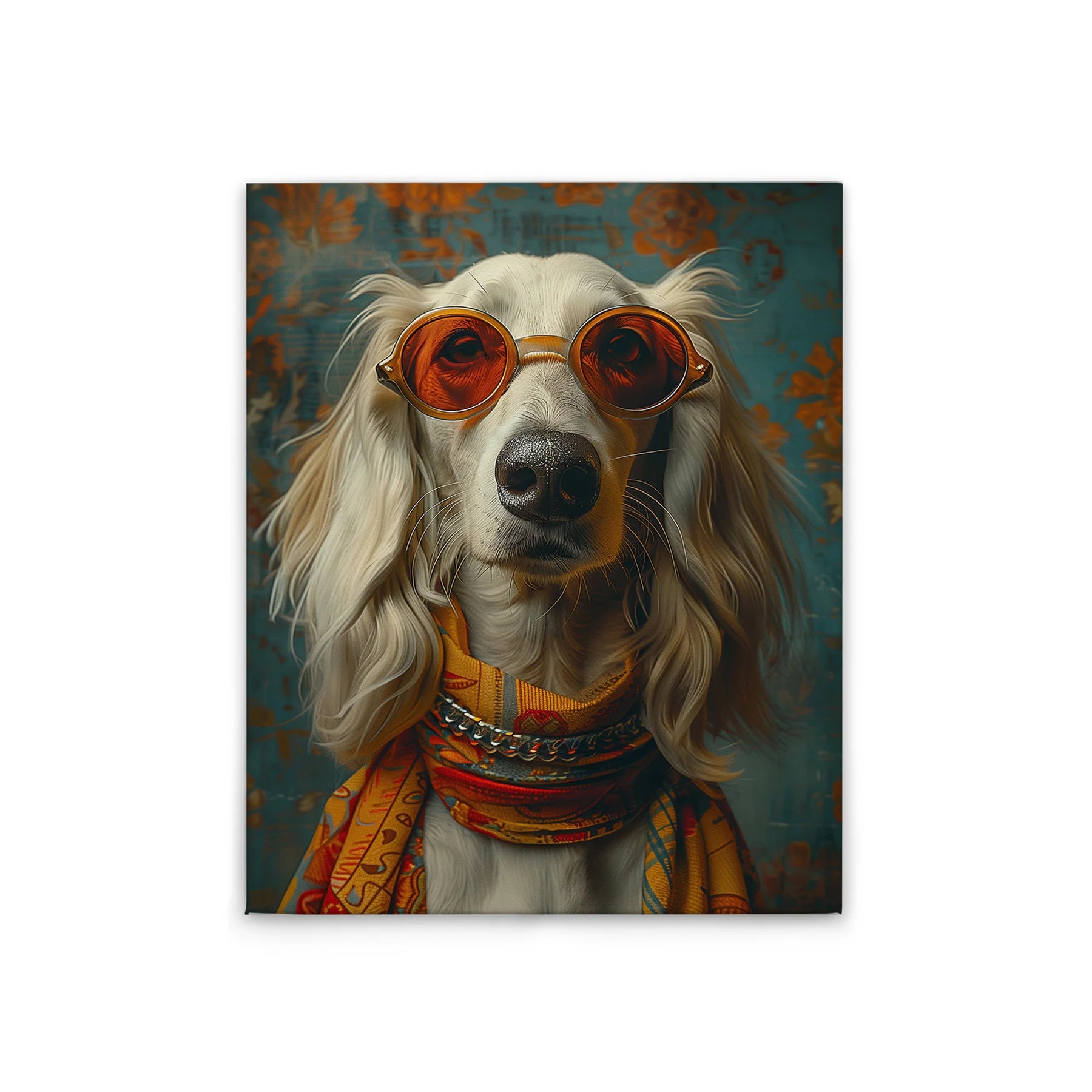 Made In Germany - Home Decor Canvas Picture Hippie Dog - Wall Mural In Colourful And Yellow - Canvas Picture On Stretcher Frame