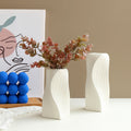 Modern Twisted Line Ceramic Vase White Geometric Sculptural Flower Vase for Home Decor