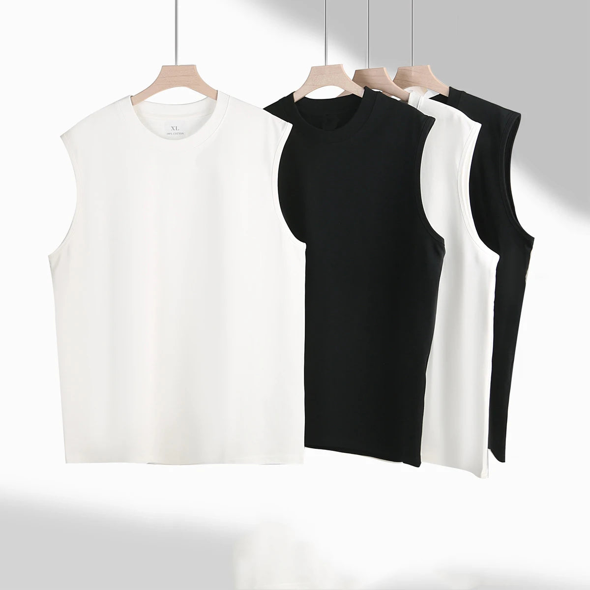 China Bangladesh Factory OEM Customized Logo Embroidery Men 350G Heavyweight Pure Cotton Sleeveless Loose Fit O Neck T Shirt