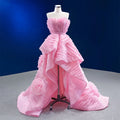 Jancember RSM67567 Stylish Pink Ruffle Sleeveless Belt Evening Party Women's Dresses