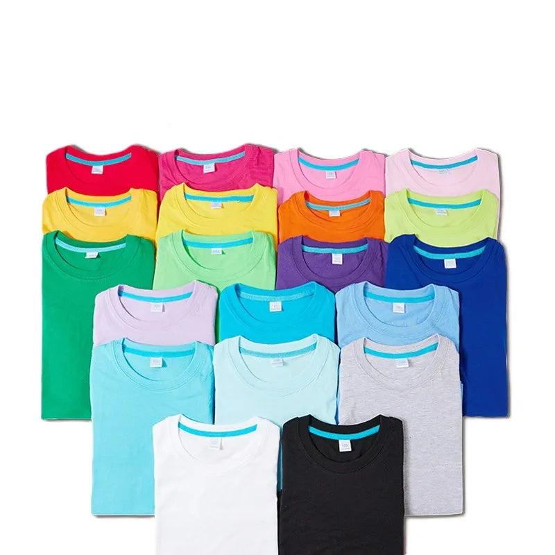 China Bangladesh Factory Price OEM Customized Logo Embroidery Kids Colorful Combed Cotton CVC Short Sleeve Group Uniform T Shirt