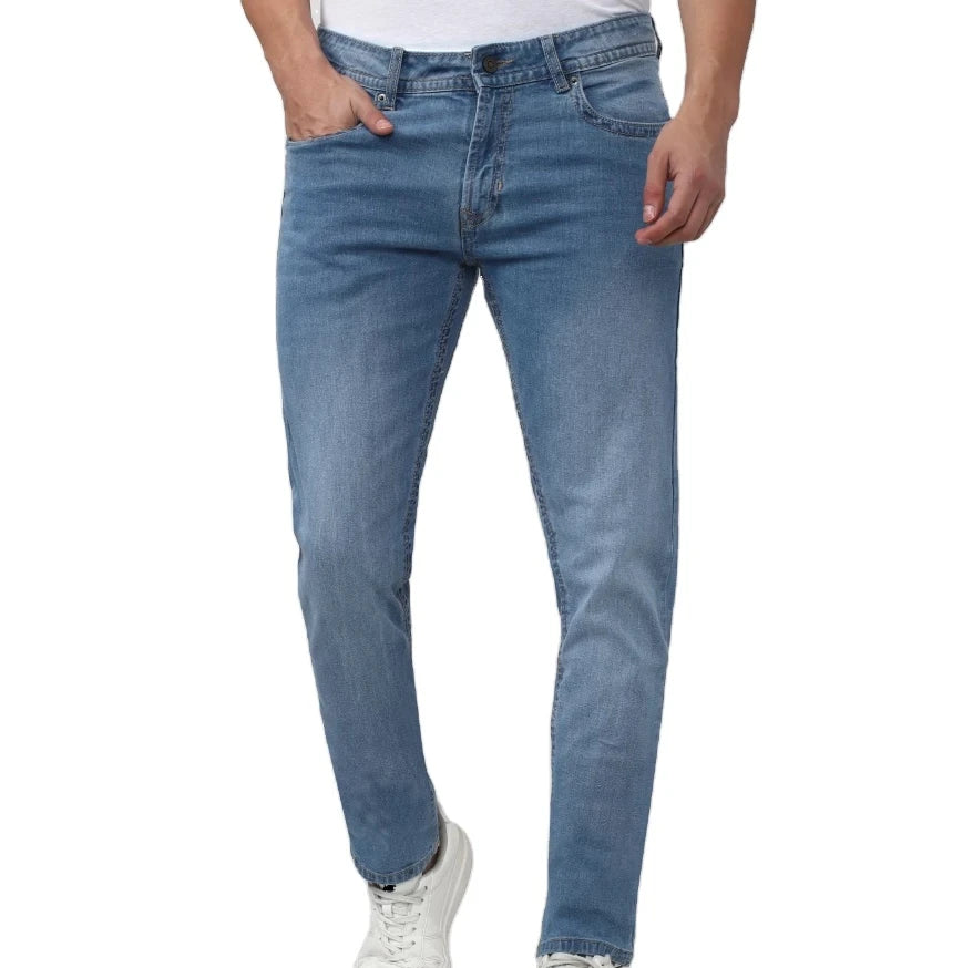 Latest Custom Men's Denim Cargo Pants Breathable New Fashion Design Straight Loose Fit Wholesale Price Stonewashed Autumn Print