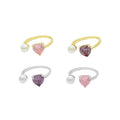 Merryshine Open 14K Gold Plated Love Heart Shape Ring Cubic Zirconia Pearl Wedding 14K Gold Plated Cubic Zirconia Heart Shape