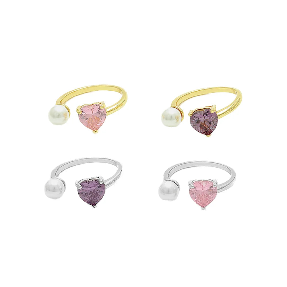Merryshine Open 14K Gold Plated Love Heart Shape Ring Cubic Zirconia Pearl Wedding 14K Gold Plated Cubic Zirconia Heart Shape