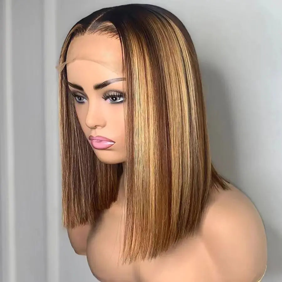 Glueless Wigs Human Hair Pre Plucked Bone Straight Double Drawn HD Lace 5x5 13x4 T Part Lace Front Short Bob Wigs With Bangs