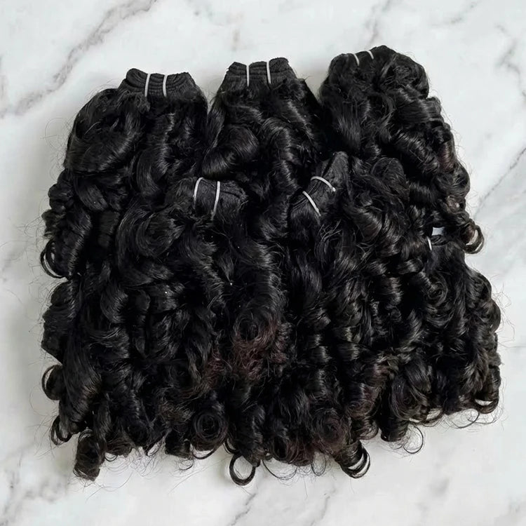 Wholesale Bulk Natural Black Curly Double Drawn Bundles Raw Cambodian Hair Bundles Wholesale Human Hair Extensions