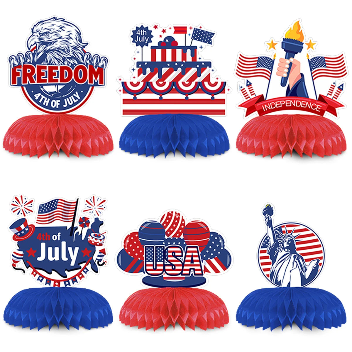 3-piece American Independence Day Themed Party Desktop Decoration National Day 4th of July Patriotic Honeycomb Ball Ornament Set