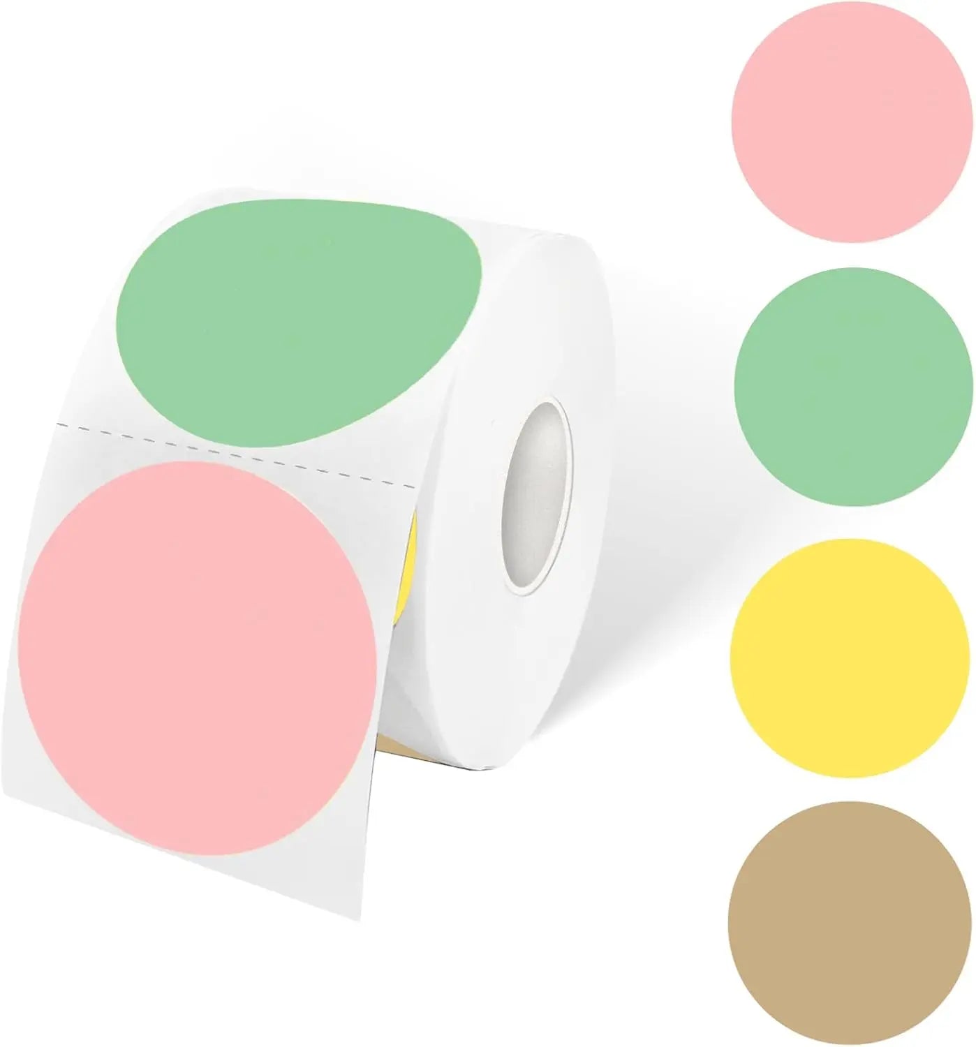 Reusable 2" Pink Green Brown Yellow Circle Direct Thermal Labels Self-Adhesive UV Printed Stickers Multi-Purpose Roll Sticker