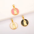 QIKU Christian Pendant Gold Plated Virgin Mary Round Enamel Character Necklace Catholic Religious Jewelry for Necklace Making