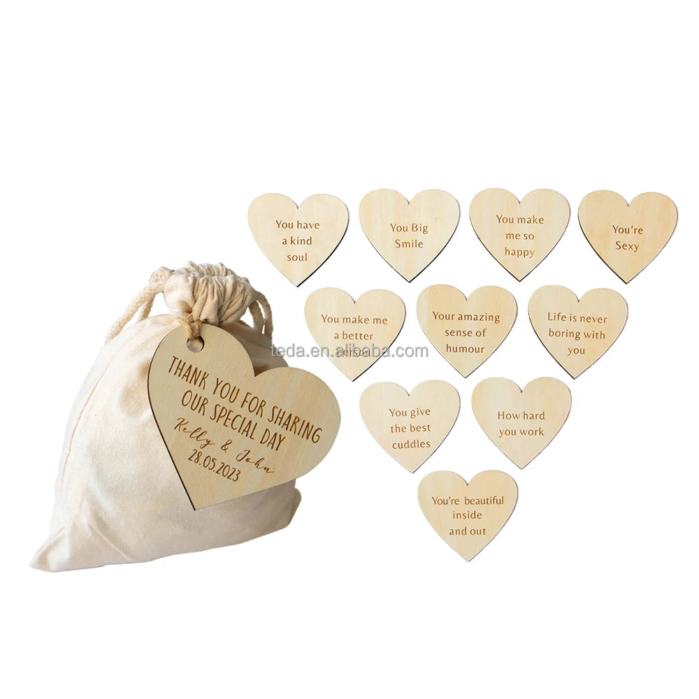 Uniquely Laser Cut Wooden Engraved Heart Keepsake Wall Hanging Wedding Crafts for Home Decor with Twine Included
