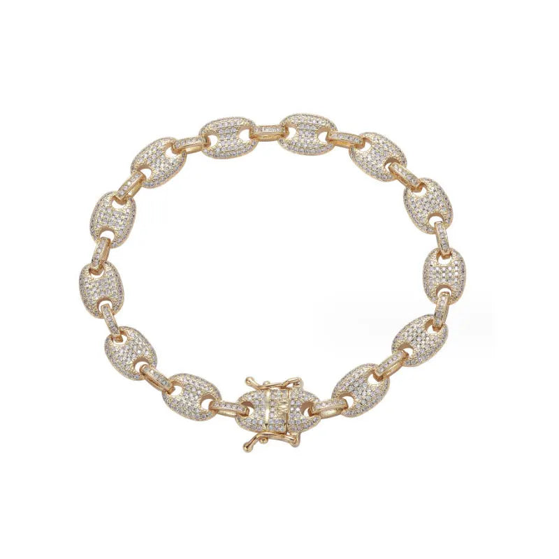 Wholesale JR Bling Jewelry Men Cubic Zirconia Crystal Iced Out Silver Plated Stainless Steel Classic Coffee Bean Chain Anklet