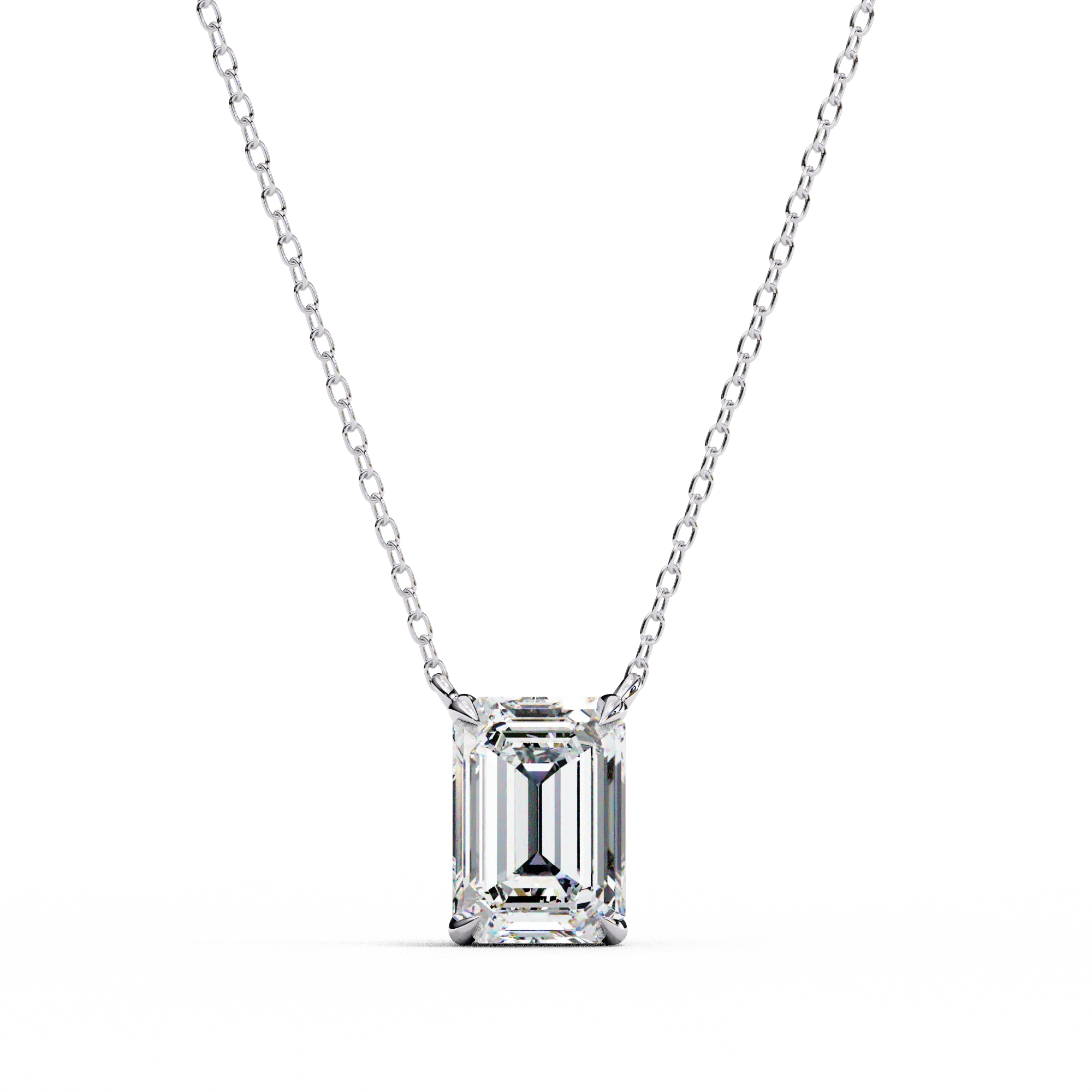 Trendy Emerald Cut Moissanite Necklace Claw Setting Box Chain Platinum Plated 925 Sterling Silver Romantic Unique Main Stone