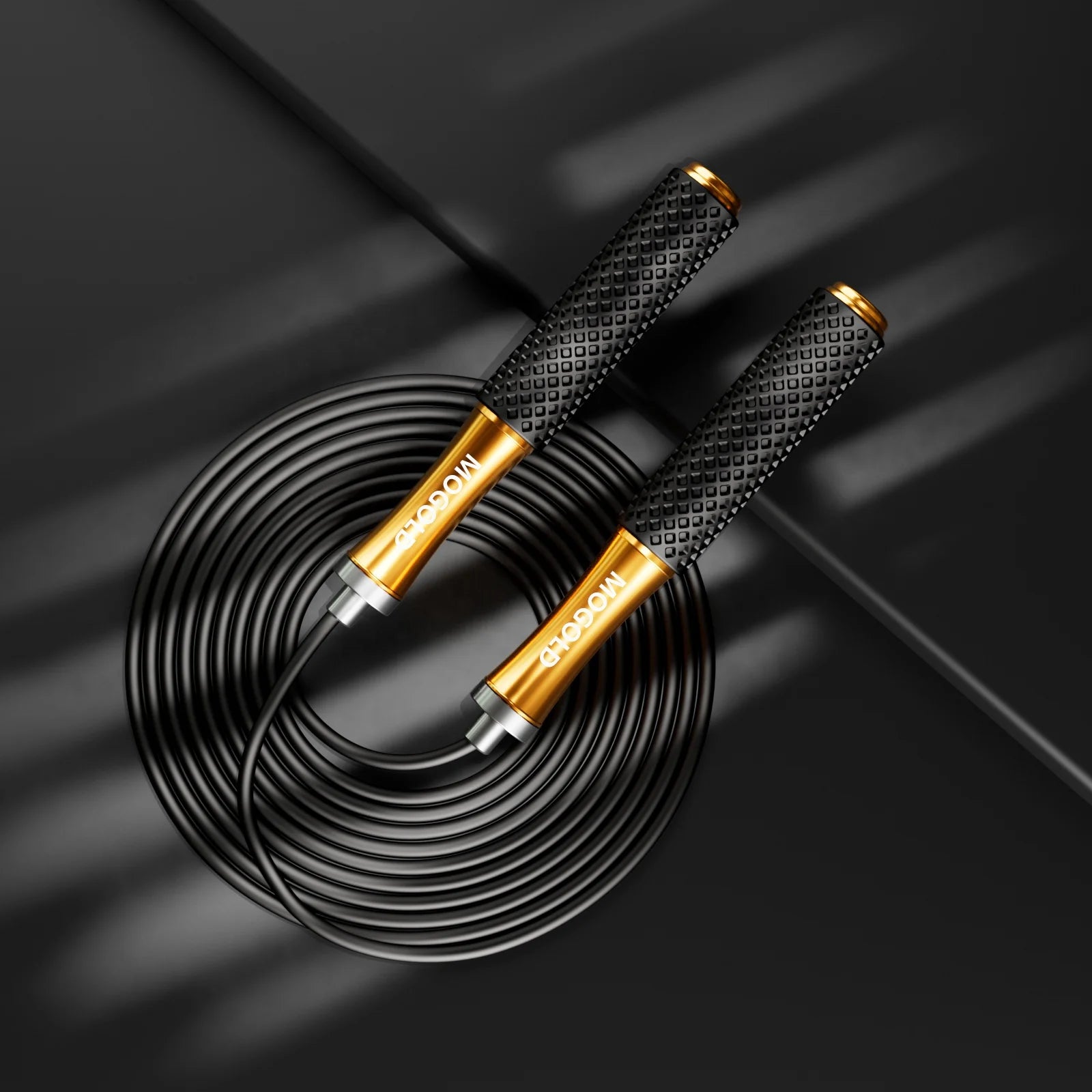 MOGOLD T92 Fitness 5mm PVC Steel Wire Aluminum Alloy Weighted Jump Rope with Silicone Pad Grip 165-185g Unisex for Gym Home Use
