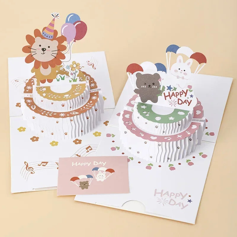 Happy Birthday 3d Folding Cake Cartoon Greeting Card Girl Birthday Greeting Cards Gift Card with Envelope