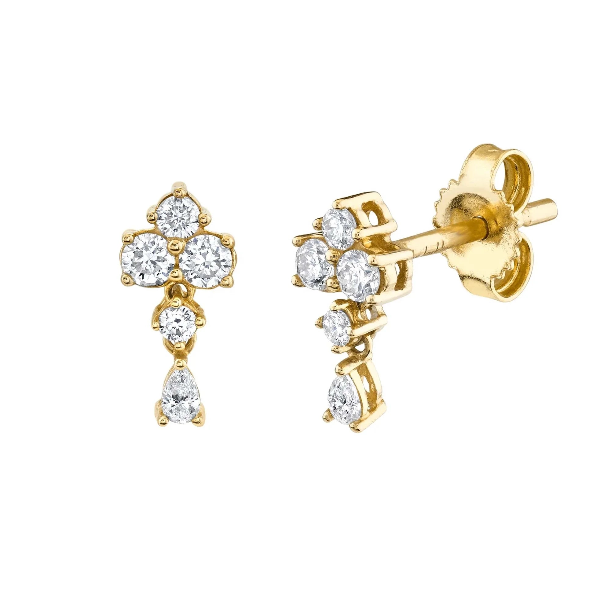 LOZRUNVE 925 Sterling Silver Fashion Flower Waterdrop Hanging Stud Earring 18k Gold Plated