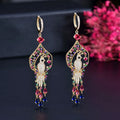 Luxury Colorful CZ Zircon Earrings Statement Tassel Earrings Vintage Phoenix Pendant Earrings for Women