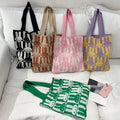 Custom Designer Woolen Knitting Large Capacity Rabbit Printing Tote Bag Casual Shoulder Crochet Knitted Beach Shopping Bag
