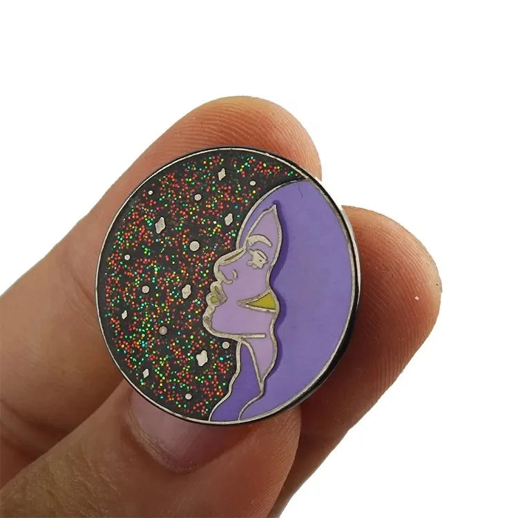 Custom Bulk Logo Lapel Pins Hard Enamel Metal Glitter for Jeans Die Cutting Printing
