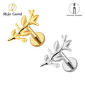 Daily Wear Leaf Shape Internally Threaded Body Piercing Jewelry ASTM F136 Titanium PVD Gold Flat Base Lips Cartilage Earring MegaBDM