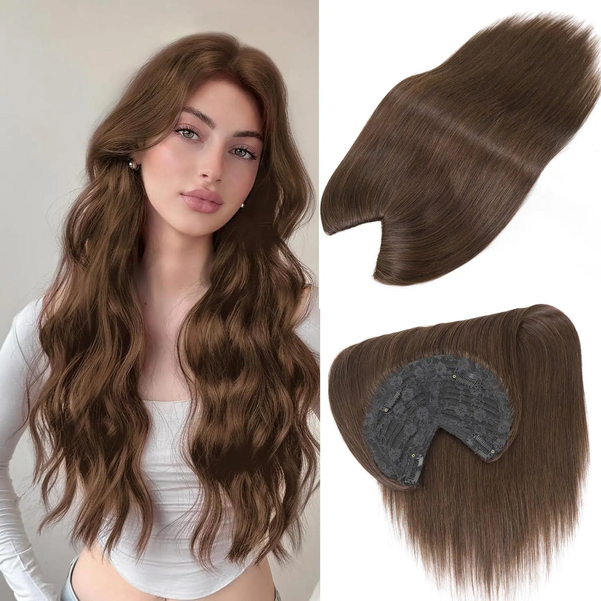 V Part Topper Human Hair Clip in Hair Extensions V Shape U Part One Piece Clip in Remy Real Human Hair Extensions 3/4 Full Head MegaBDM